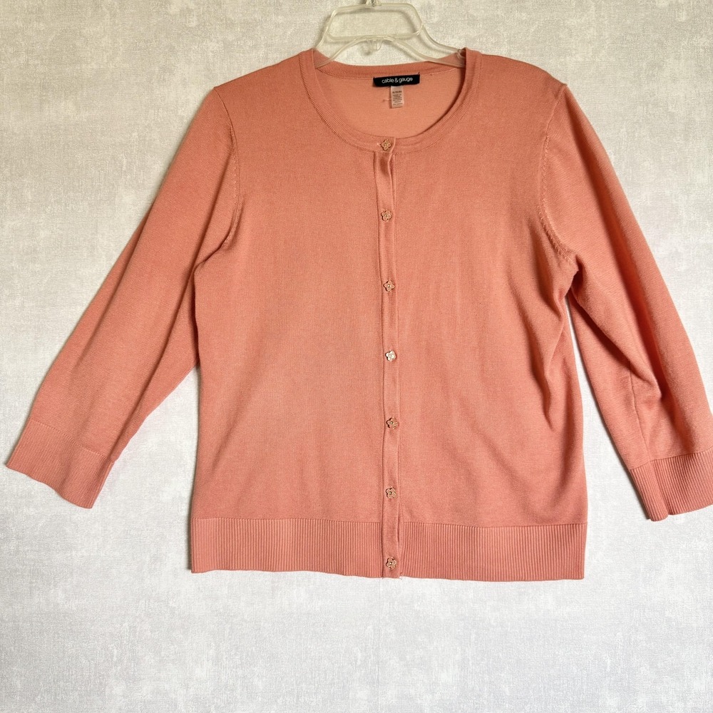 Cable & Gauge Cardigan Sweater Womens XL‎ Pink Rayon Blend Floral Button Front